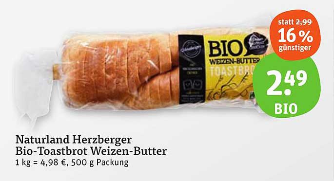 Naturland Herzberger Bio-Toastbrot Weizen-Butter