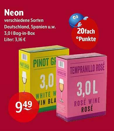 Neon - verschiedene Sorten Deutschland, Spanien u.w., 3,0 l Bag-in-Box