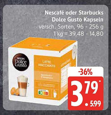 Nescafé oder Starbucks Dolce Gusto Kapseln, verschiedene Sorten 96 - 256 g