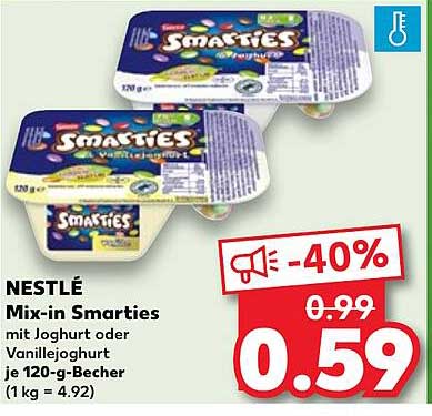 NESTLÉ Mix-in Smarties mit Joghurt oder Vanillejogurt, je 120-g-Becher