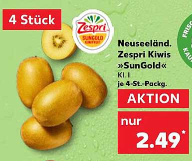 Neuseeland. Zespri Kiwis »SunGold« Kl. I je 4-St.-Packg.