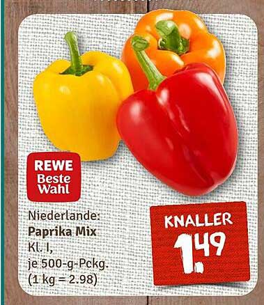 Niederlande: Paprika Mix Kl. I, je 500-g-Pckg.