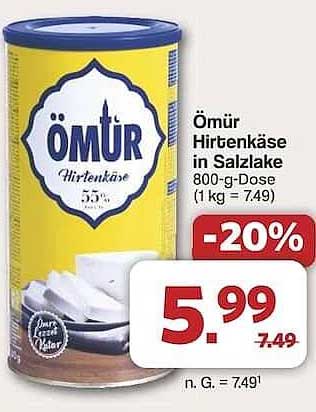 Ömür Hirtenkäse in Salzlake 800-g-Dose (1 kg = 7,49)