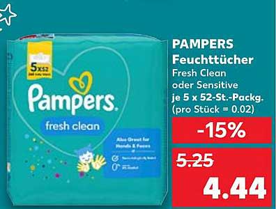 PAMPERS Feuchttücher Fresh Clean oder Sensitive je 5 x 52-St.-Pack.