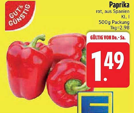Paprika rot, aus Spanien, 500g Packung