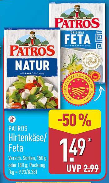 PATROS Hirtenkäse/Feta 150 g oder 180 g - 50% Rabatt