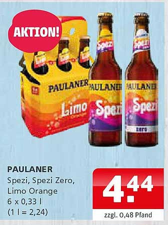 PAULANER Spezi, Spezi Zero, Limo Orange 6 x 0,33 l