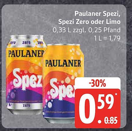 Paulaner Spezi, Spezi Zero oder Limo 0,33 L
