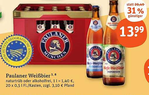 Paulaner Weißbier 1,8 naturtrüb oder alkoholfrei