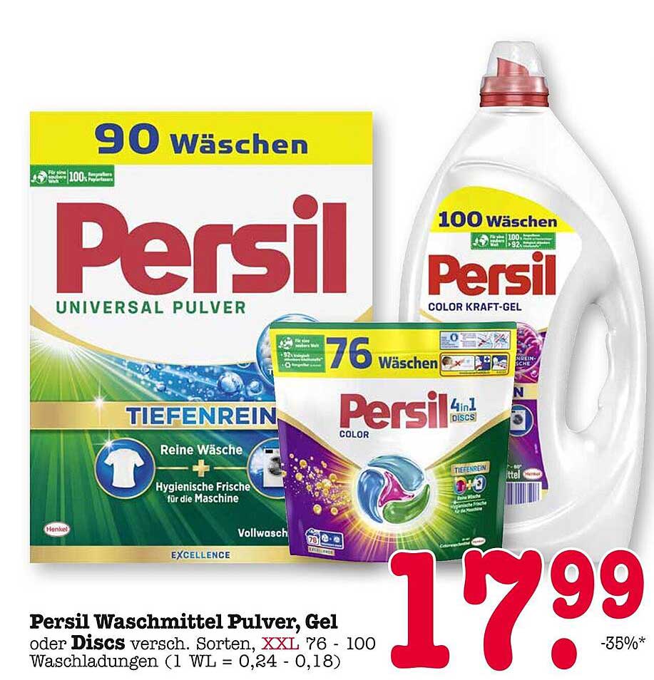 Persil Waschmittel Pulver, Gel oder Discs 76-100 Waschladungen