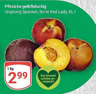 Pfirsiche gelbfleischig, Ursprung Spanien, Sorte Red Lady, KL I