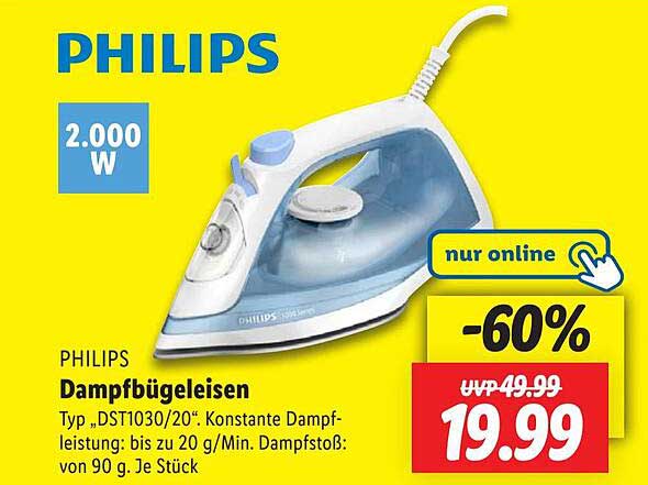 PHILIPS Dampfbügeleisen Typ „DST1030/20“