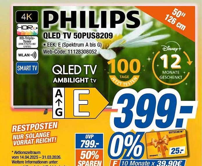 Philips QLED TV 50PUS8209 - 50" (126 cm) - 4K HDR Ambilight