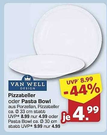 Pizzateller oder Pasta Bowl aus Porzellan von Van Well