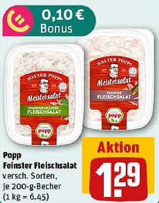 Popp Feiner Fleischsalat, verschiedene Sorten, je 200-g-Becher