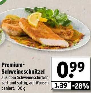 Premium-Schweineschnitzel aus dem Schweinehinken, zart und saftig, auf Wunsch paniert, 100 g