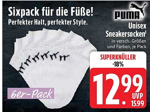 PUMA Unisex Sneakersocken 6er-Pack für die Füße!