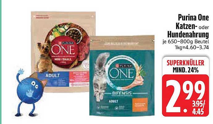 Purina One Katzen- oder Hundenahrung 650-800g Beutel