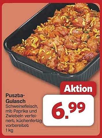 Puszta-Gulasch Schweinefleisch, mit Paprika und Zwiebeln, küchenfertig vorbereitet 1 kg