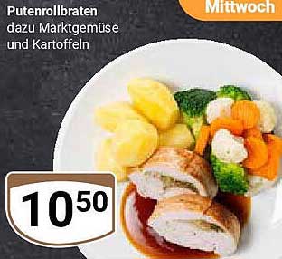 Puttenrollbraten dazu Marktgemüse und Kartoffeln