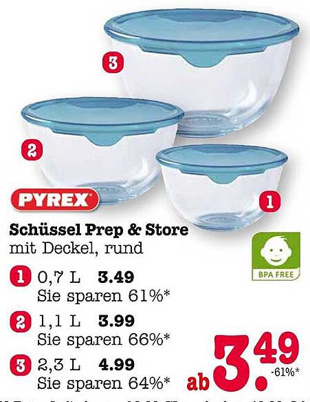 Pyrex Schüssel Prep & Store mit Deckel, rund