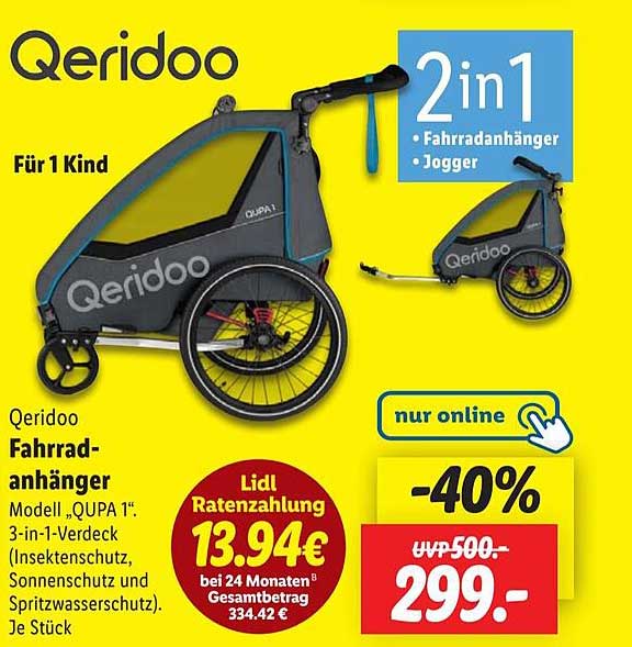 Qeridoo Fahrradanhänger - Modell „QUPA 1“