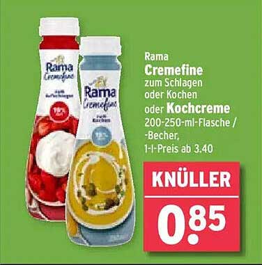 Rama Cremefine zum Schlagen oder Kochen 200-250-ml-Flasche / -Becher