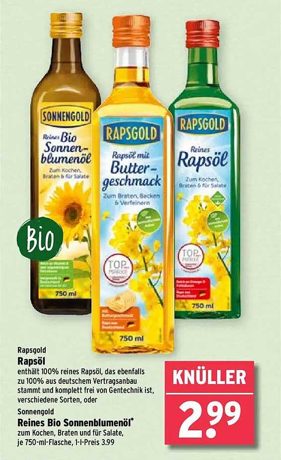 Rapsgold Rapsöl 750 ml - 100% reines Rapsöl