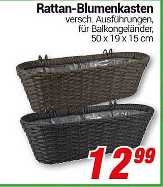 Rattan-Blumenkasten - verschiedene Ausführungen für Balkongeländer, 50 x 19 x 15 cm
