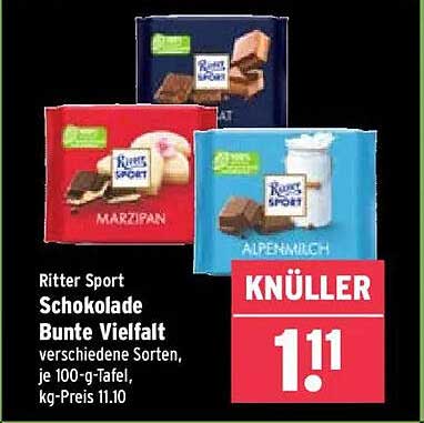 Ritter Sport Schokolade Bunte Vielfalt 100-g-Tafel