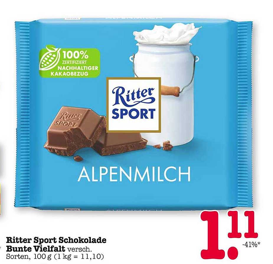 Ritter Sport Schokolade Bunte Vielfalt - Alpenmilch