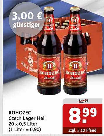 ROHOZEC Czech Lager Hell 20 x 0,5 Liter