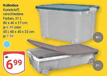 Rollenbox aus Kunststoff, verschiedene Farben, 31 l