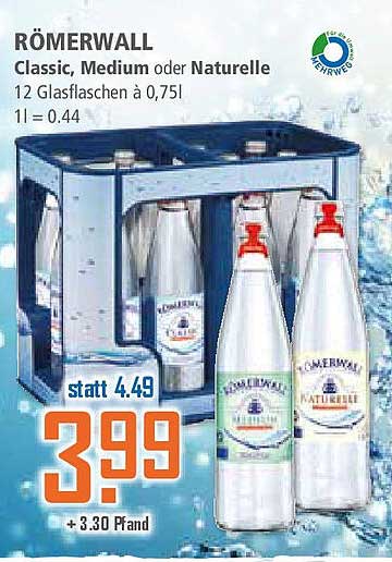 RÖMERWALL Classic, Medium oder Naturelle - 12 Gläserflaschen à 0,75l