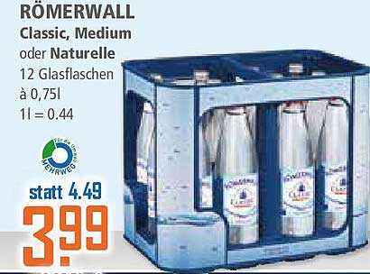 RÖMERWALL Classic, Medium oder Naturelle – 12 Glastflaschen à 0,75l