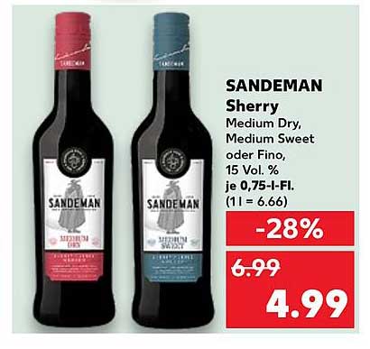 SANDEMAN Sherry Medium Dry oder Medium Sweet, 0,75 l