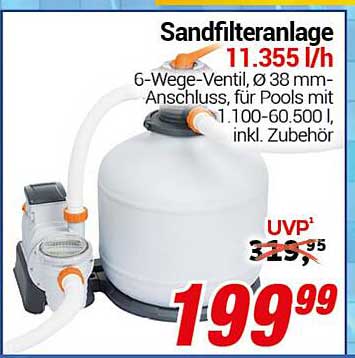 Sandfilteranlage 11.355 l/h mit 6-Wege-Ventil