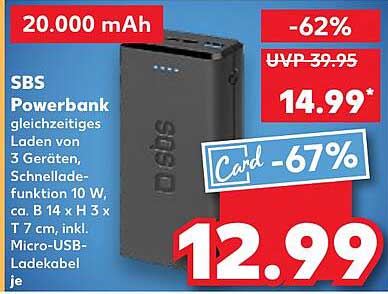 SBS Powerbank 20.000 mAh zum Aktionspreis