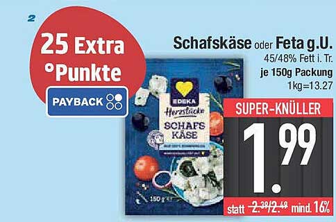 Schafskäse oder Feta g.U. je 150g Packung