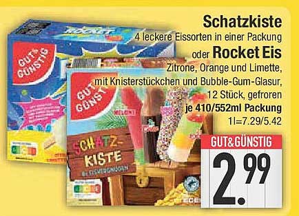 Schatzkiste - 4 leckere Eissorten in einer Packung oder Rocket Eis