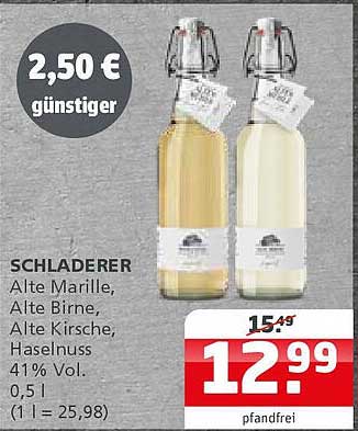 Schladerer Alte Marille, Alte Birne, Alte Kirsche, Haselnuss 0,5 l, 41% Vol.