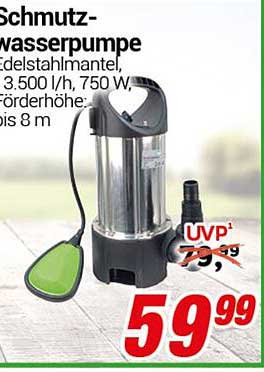 Schmutzwasserpumpe mit Edelstahlmantel, 3.500 l/h, 750 W, Förderhöhe: bis 8 m