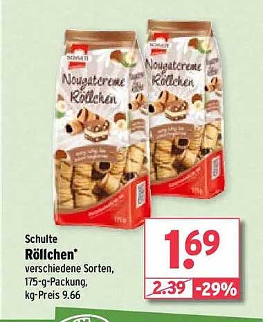 Schulte Röllchen - verschiedene Sorten, 175-g-Packung