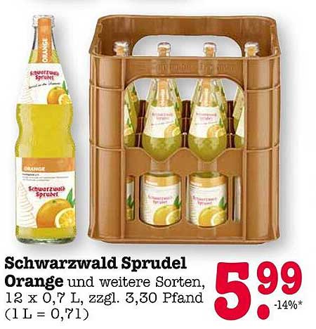 Schwarzwald Sprudel Orange, 12 x 0,7 L, zzgl. 3,30 Pfand
