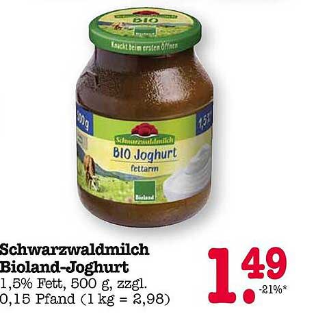 Schwarzwaldmilch Bioland-Joghurt 1,5% Fett, 500 g