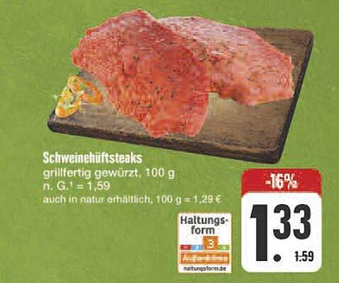 Schweinehüftsteaks grillfertig gewürzt, 100 g