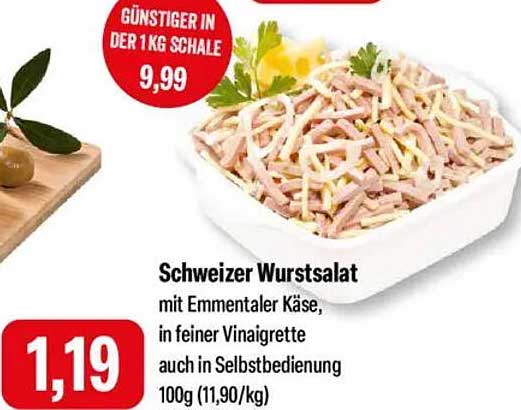 Schweizer Wurstsalat mit Emmentaler Käse in feiner Vinaigrette