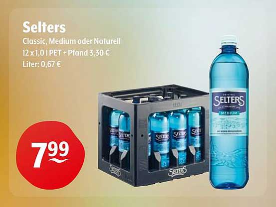 Selters Classic, Medium oder Naturell - 12 x 1,0 l PET