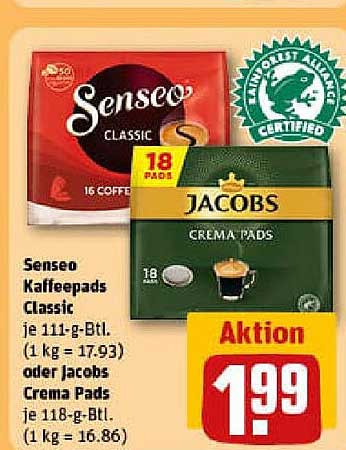 Senseo Kaffeepads Classic oder Jacobs Crema Pads – Aktion