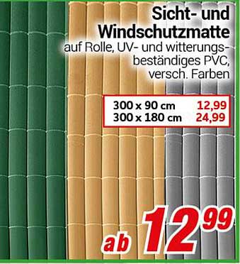 Sicht- und Windschutzmatte auf Rolle, UV- und witterungsbeständiges PVC, verschiedene Farben